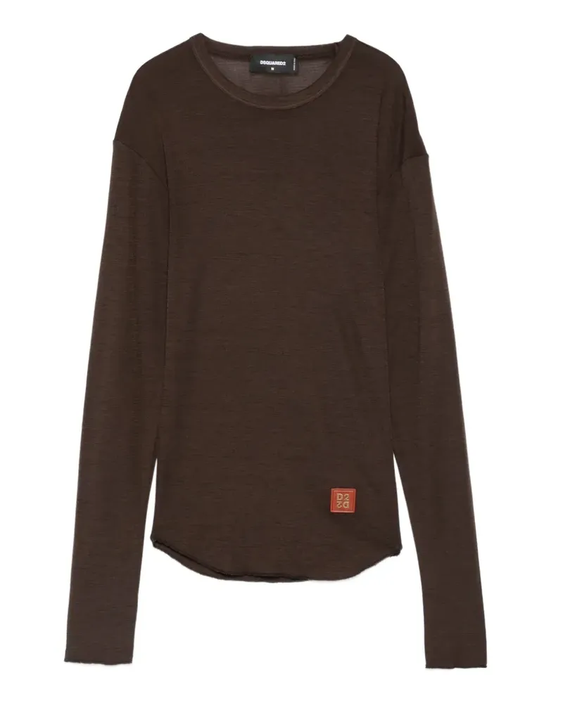 Dsquared2 Pullover aus Schurwolle mit Logo-Patch - Braun Braun