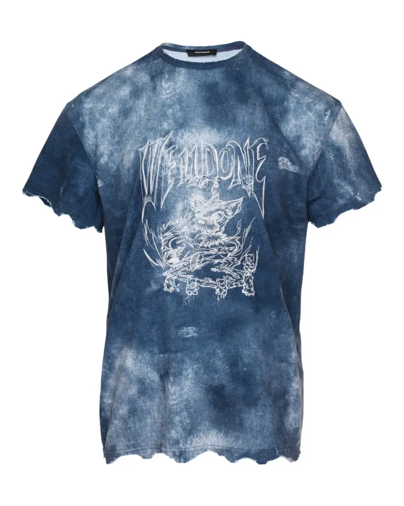 WE 11 DONE Trompe Oeil T-Shirt im Distressed-Look mit grafischem Print - Blau Blau