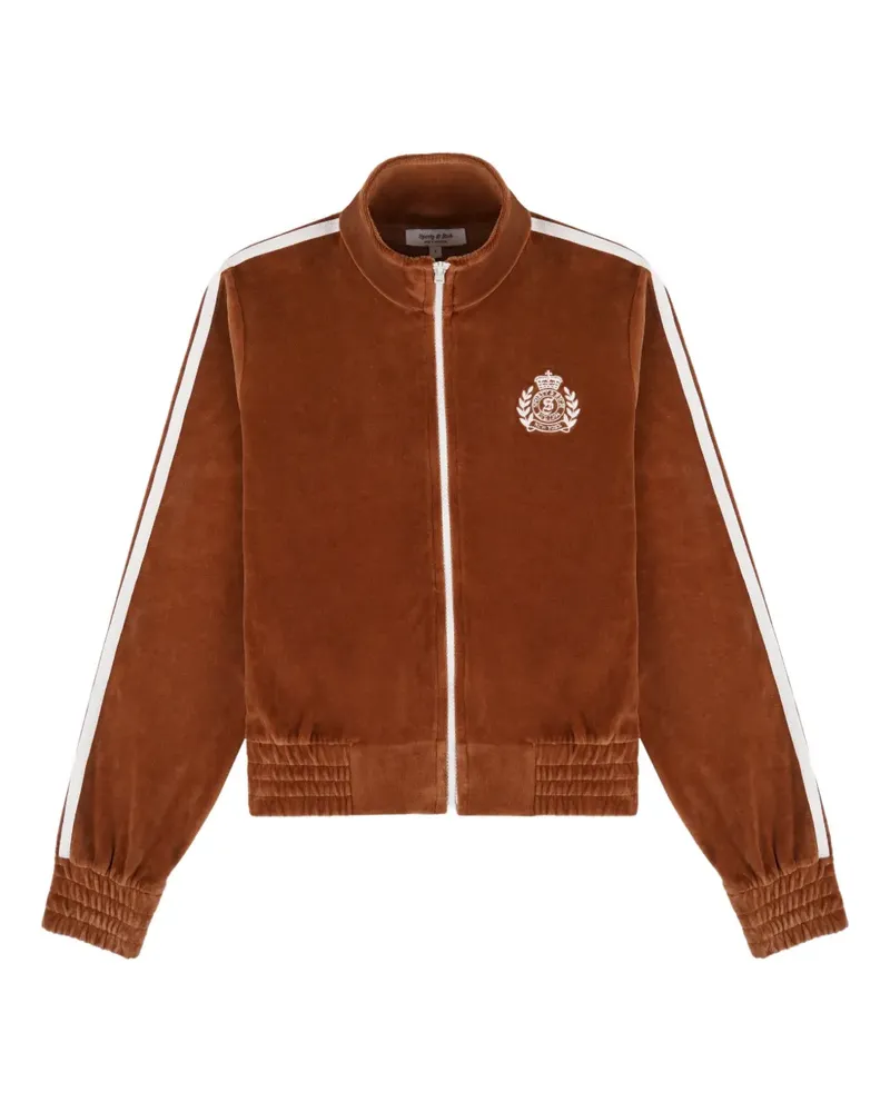 SPORTY & RICH NY Crest Elio Stripe Sweatshirt mit Logo-Stickerei - Braun Braun