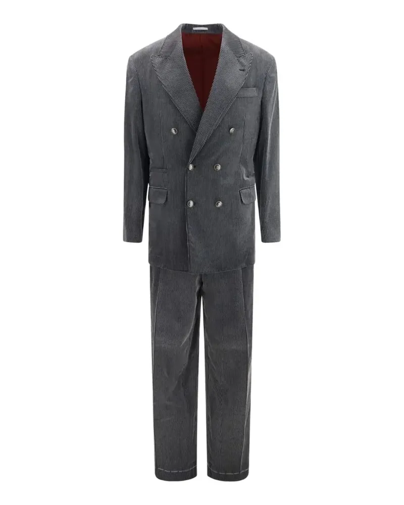 Brunello Cucinelli Frosted cotton corduroy one-and-a-half breasted tailor blazer with metal buttons - Grau Grau