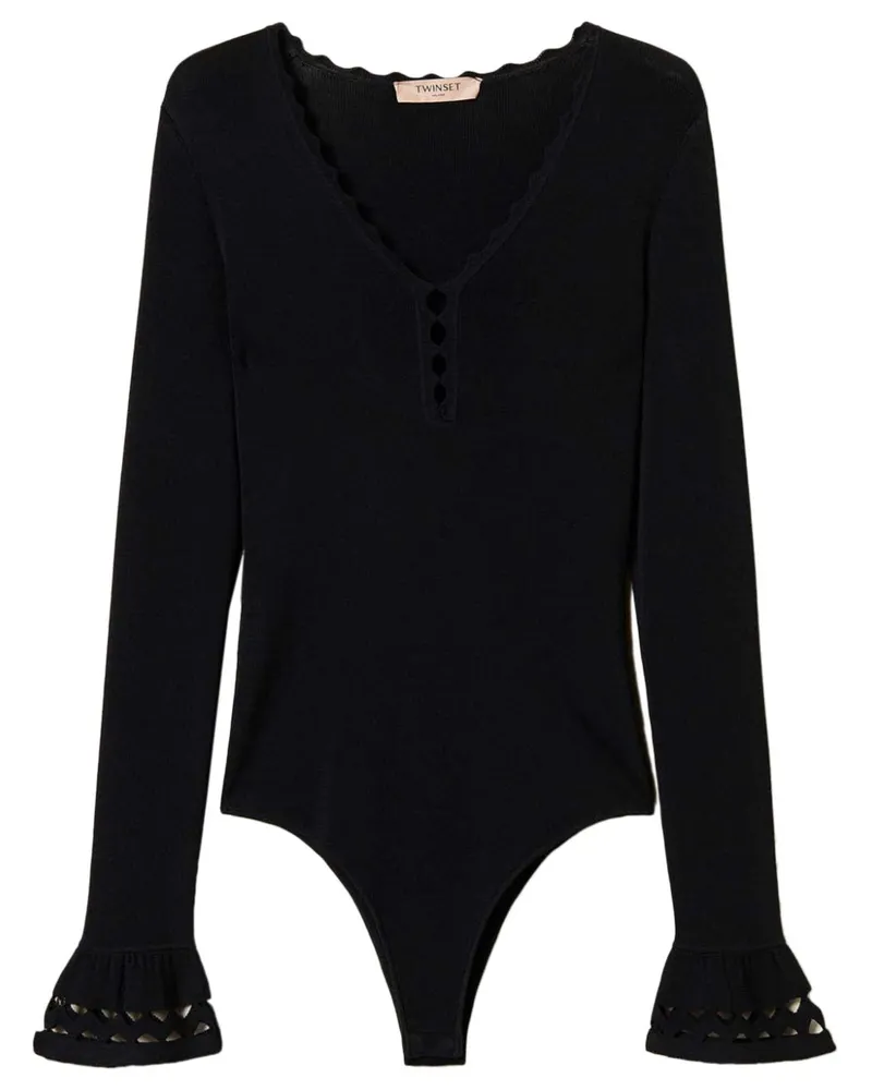 Twin-Set Gestrickter Body mit geometrischem Muster - Schwarz Schwarz