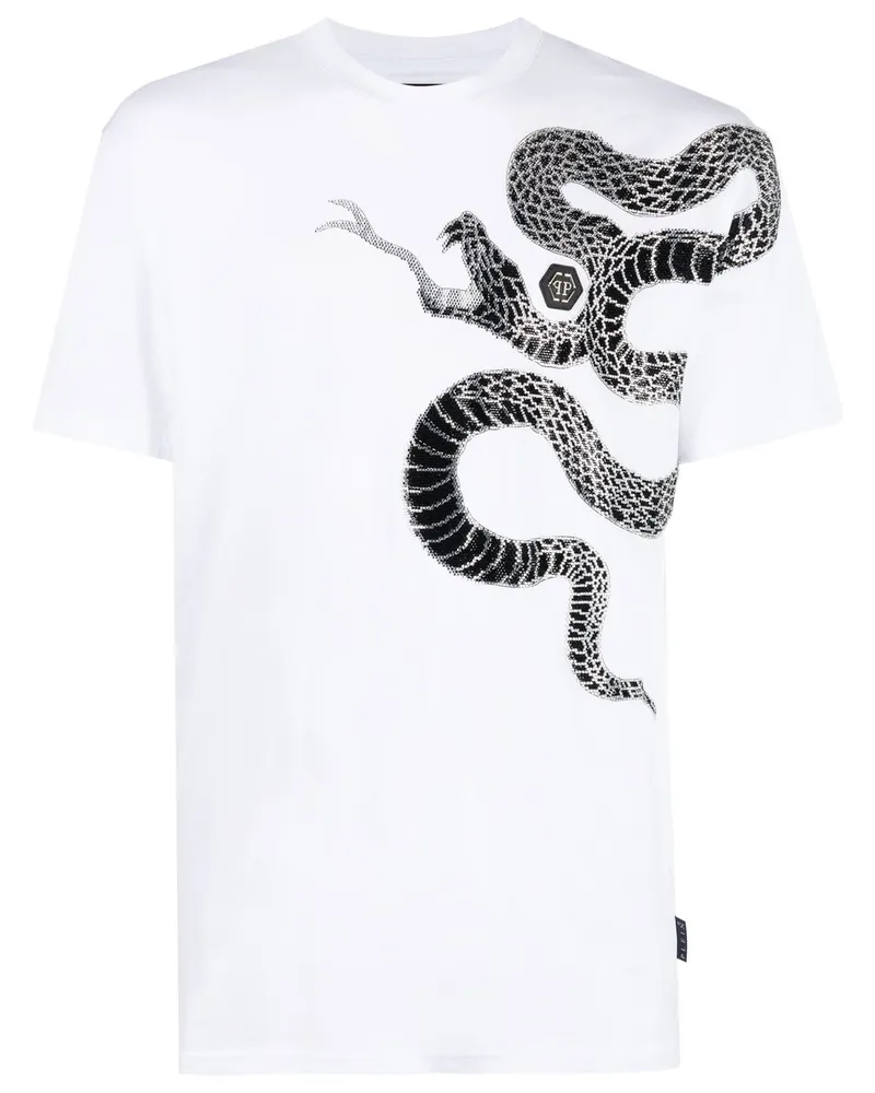 Philipp Plein T-Shirt mit verziertem Schlangen-Print - Weiß Weiß