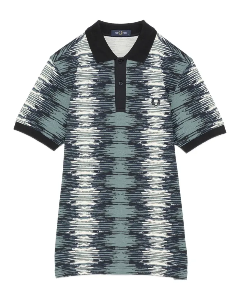 Fred Perry logo-embroidered soundwave-print polo shirt - Blau Blau