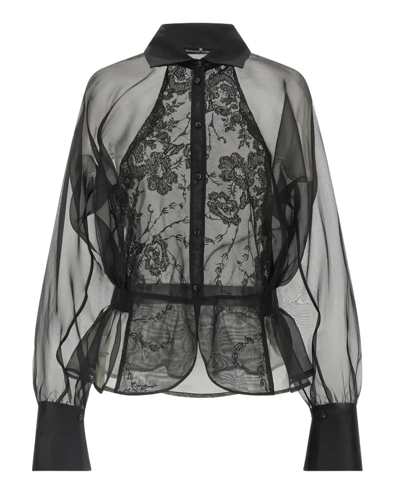 Ermanno Scervino lace-panelled peplum shirt - Schwarz Schwarz