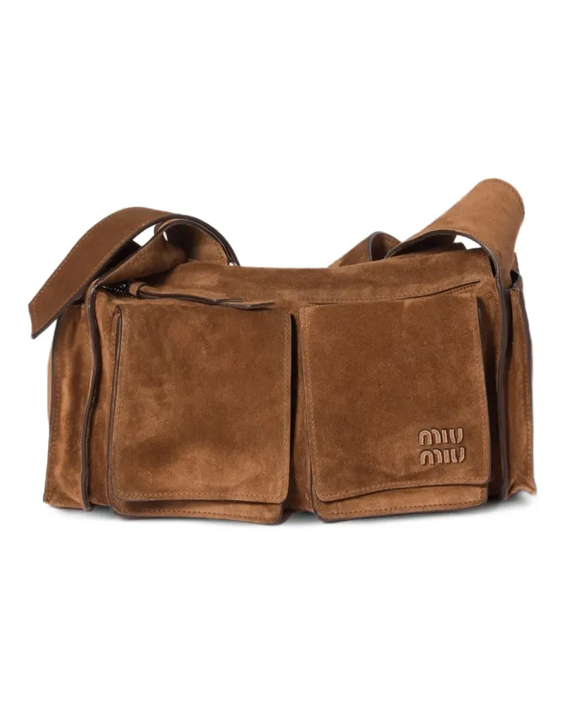 Miu Miu Utilitaire suede shoulder bag - Braun Braun