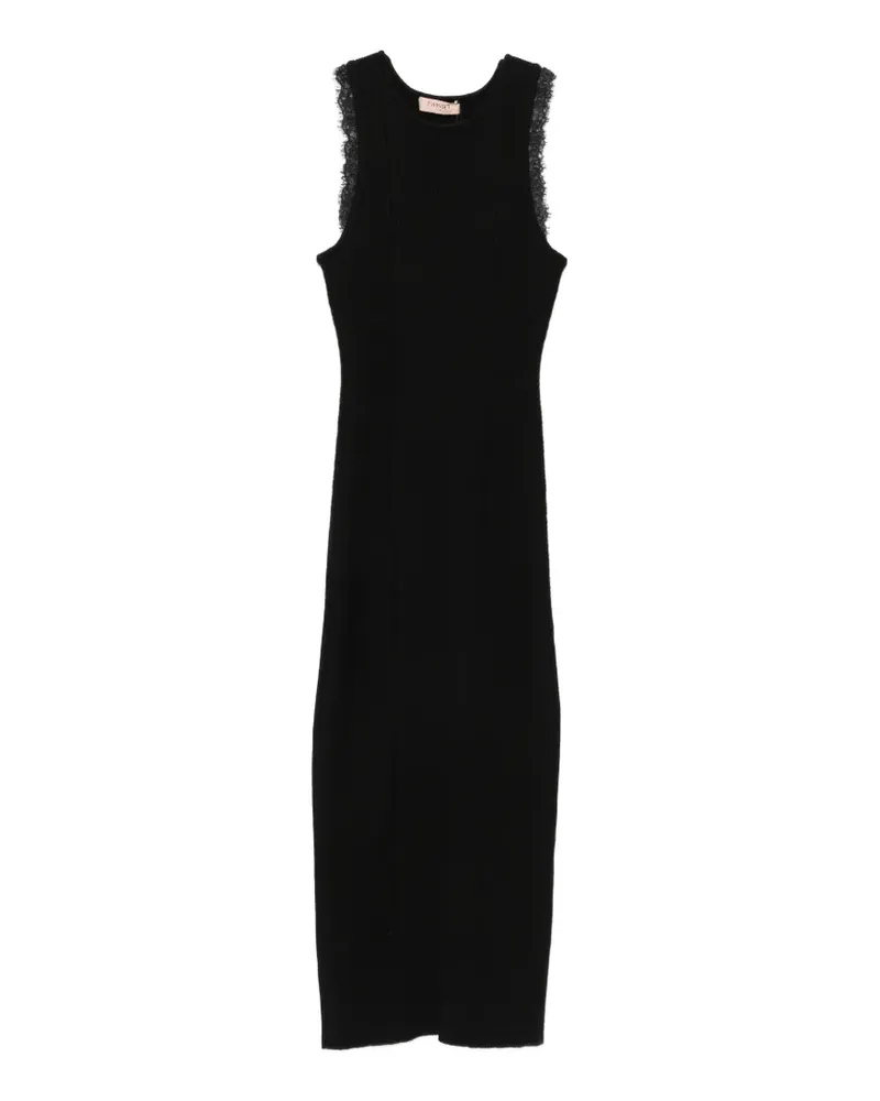 Twin-Set Geripptes Minikleid mit Spitzenbesatz - Schwarz Schwarz