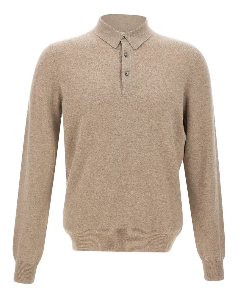 Gran Sasso long-sleeve ribbed-trim polo shirt - Nude Nude