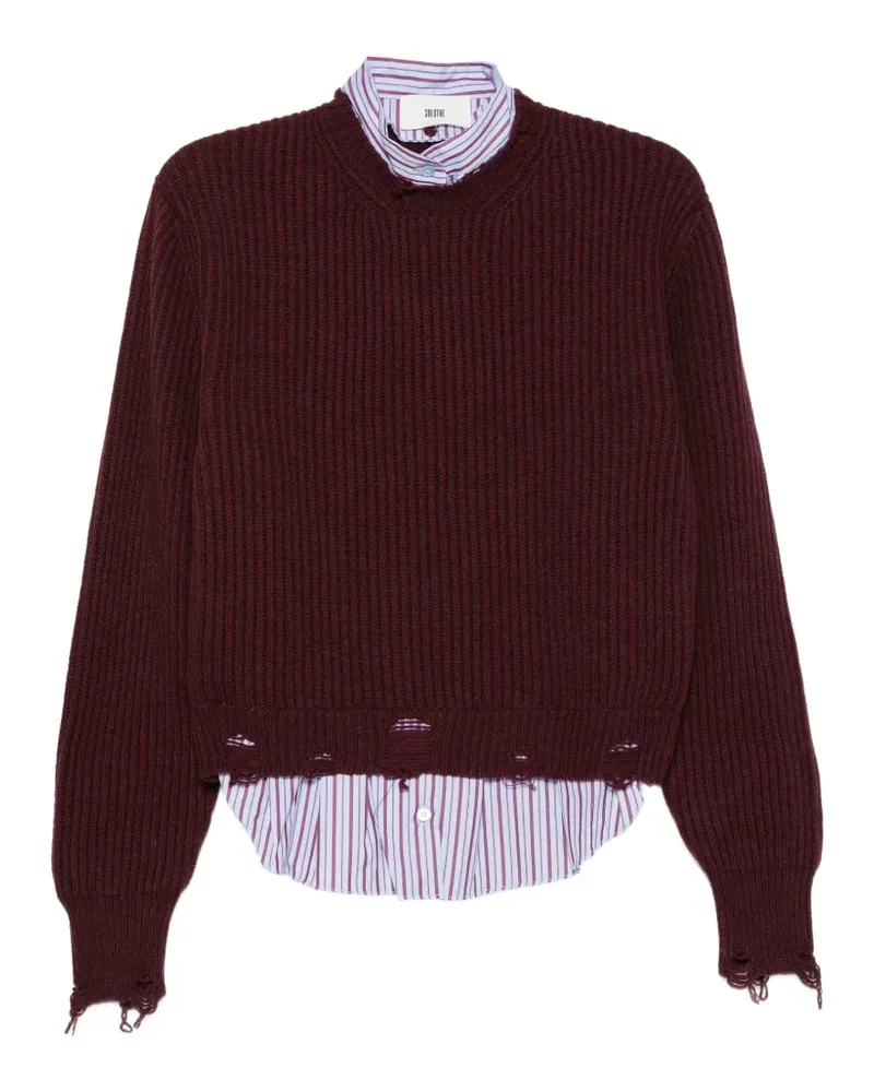 SOLOTRE Gerippter Pullover im Distressed-Look - Rot Rot