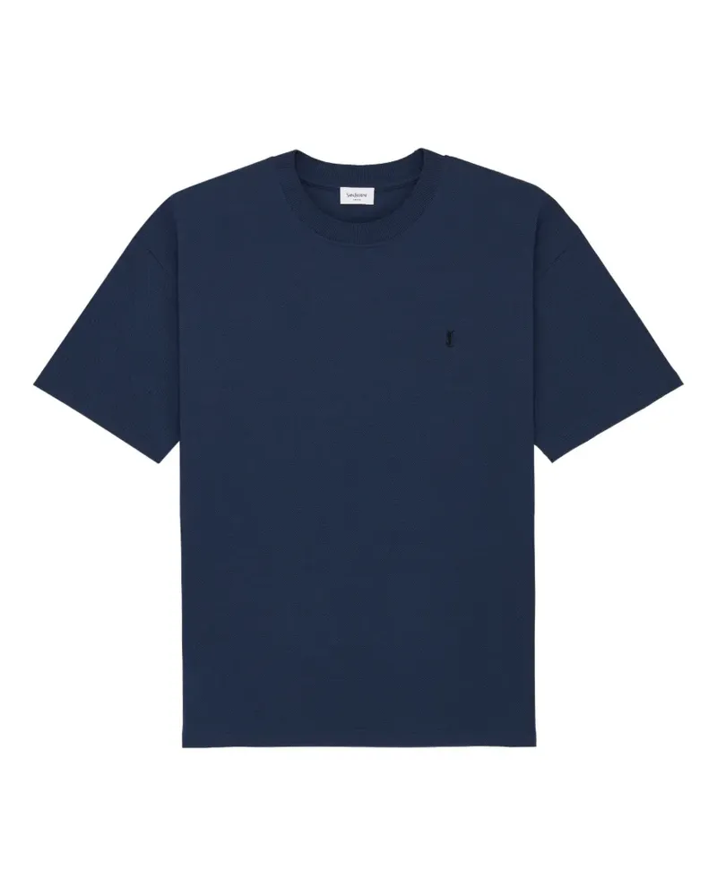 Saint Laurent logo-embroidered crew-neck T-shirt - Blau Blau