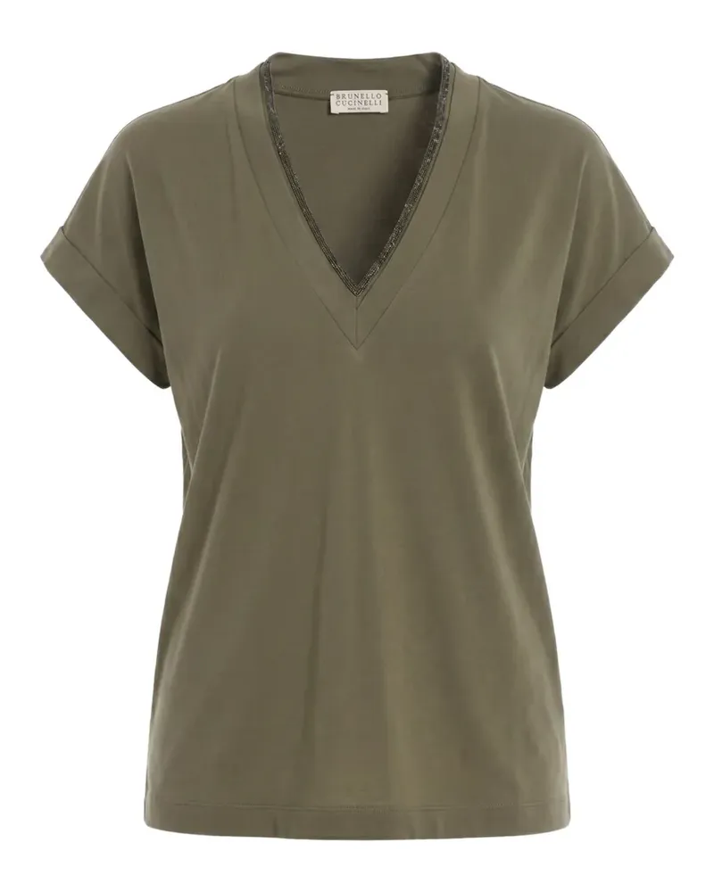 Brunello Cucinelli T-Shirt mit Borten - Grün Grün