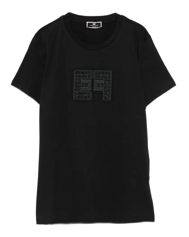 Elisabetta Franchi T-Shirt mit Logo-Patch - Schwarz Schwarz