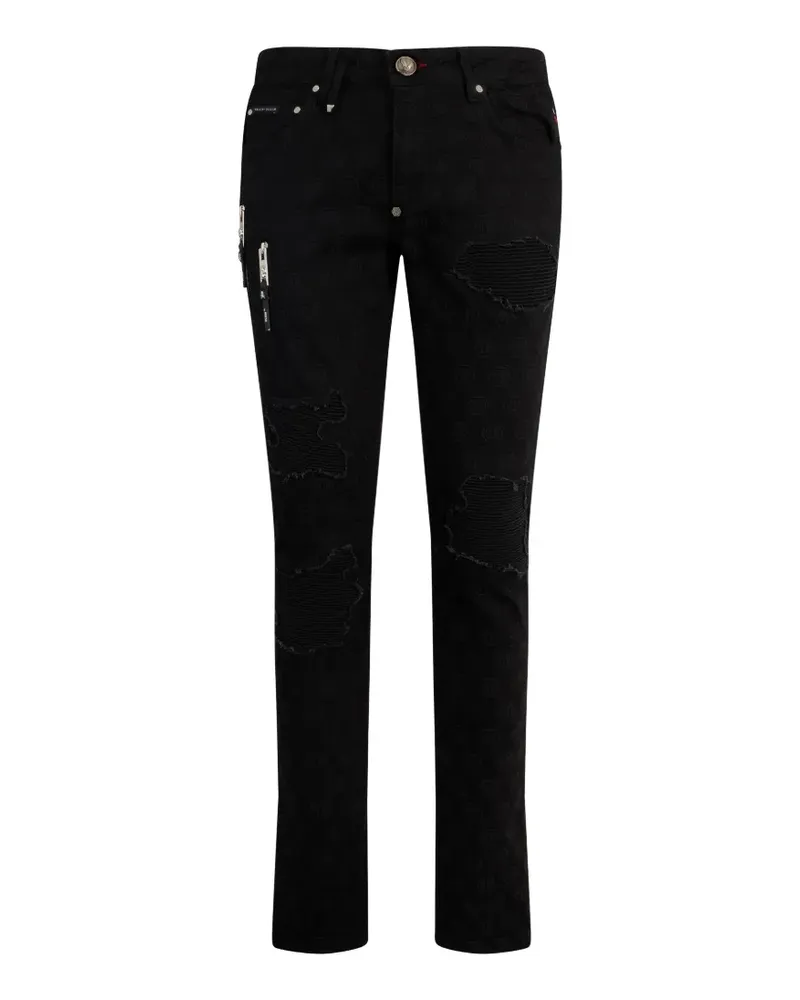 Philipp Plein embroidery distressed jeans - Schwarz Schwarz