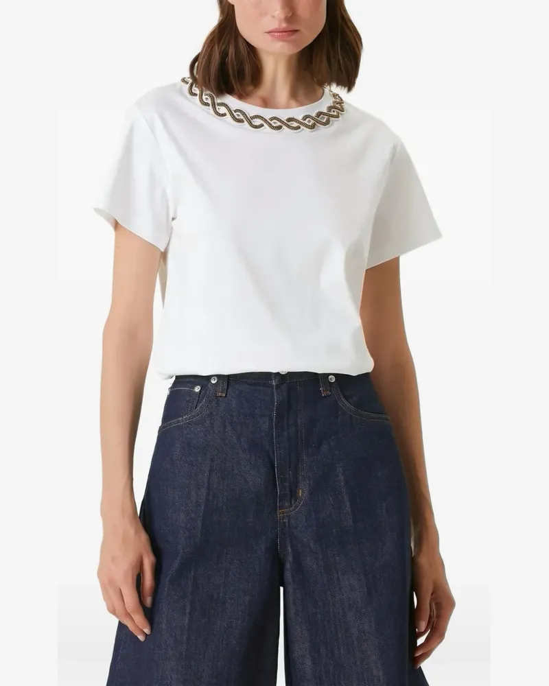 Valentino Garavani Rundhals-T-Shirt mit Perlenbesatz - Weiß Weiß