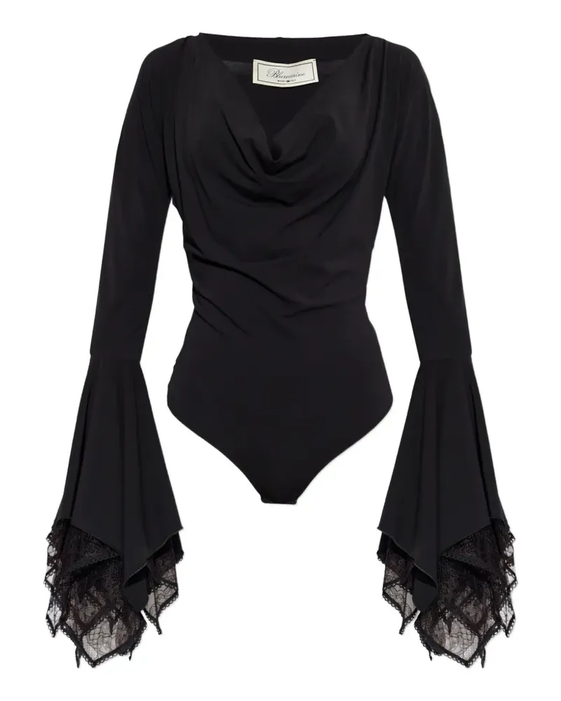 Blumarine lace-trimmed bell-sleeve bodysuit - Schwarz Schwarz