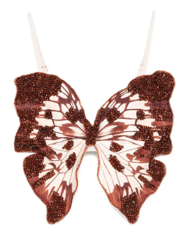 Pat Bo Verziertes Oberteil mit Schmetterling - Braun Braun