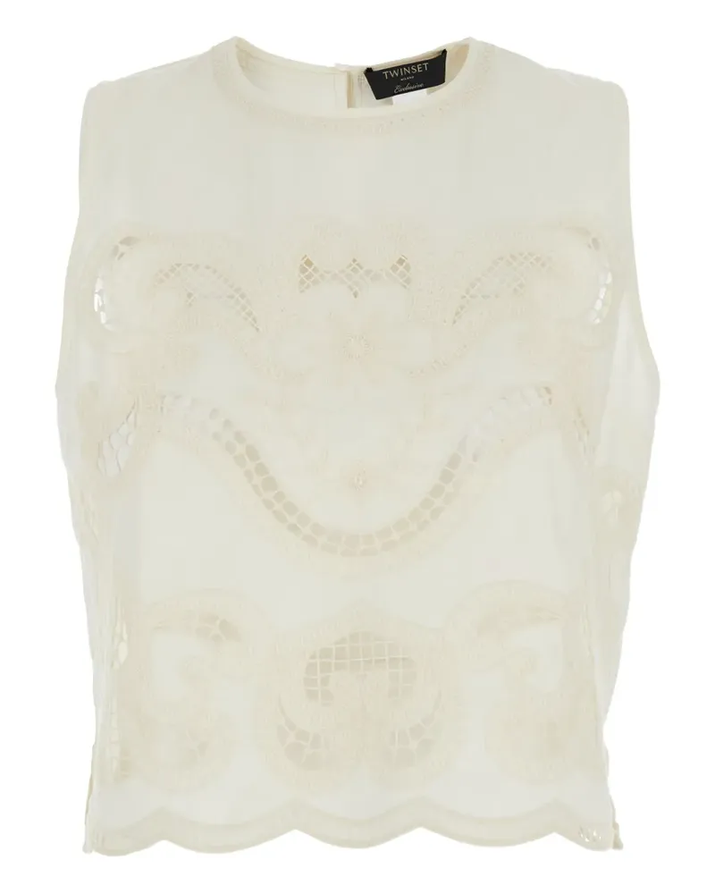 Twin-Set Bluse mit Lochstickerei - Weiß Weiß
