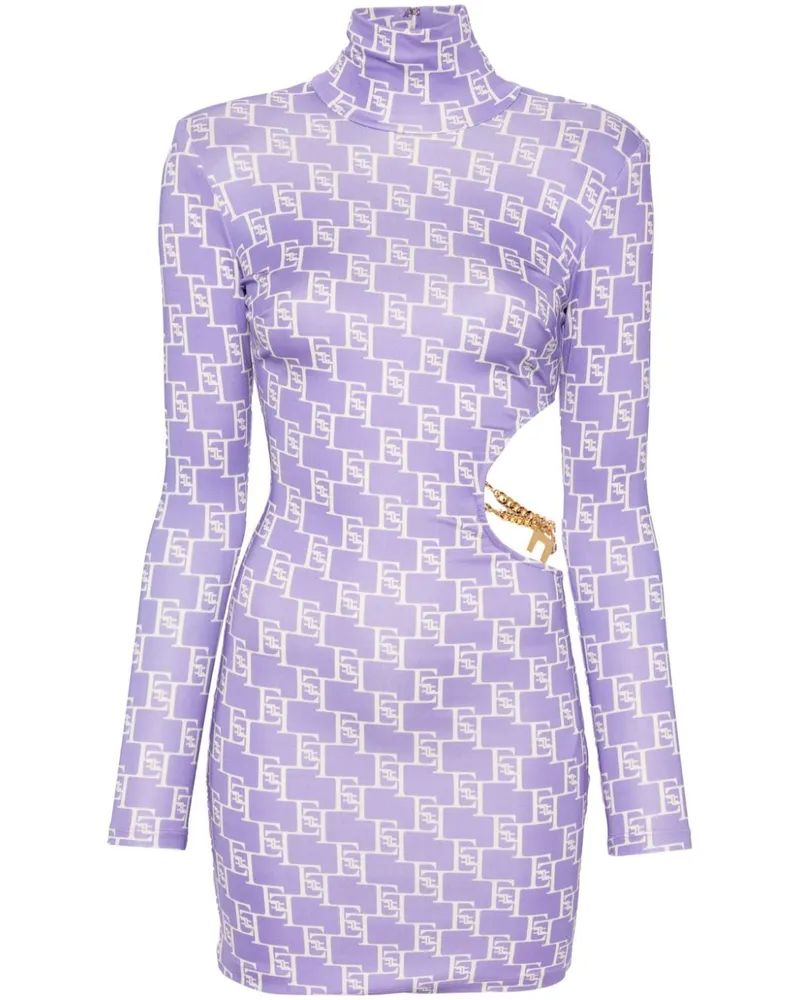 Elisabetta Franchi Stehkragen-Minikleid mit Logo-Print Violett