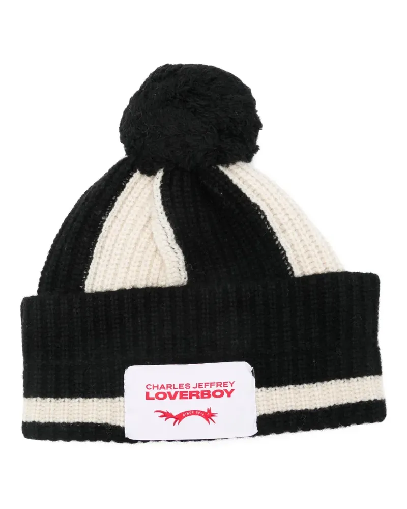 Charles Jeffrey Loverboy Pompom striped beanie - Schwarz Schwarz