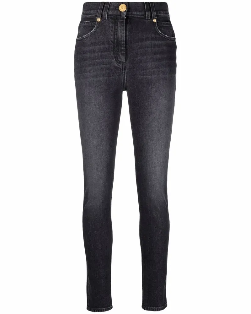 Balmain High-Waist-Jeans mit Knopfdetail - Schwarz Schwarz
