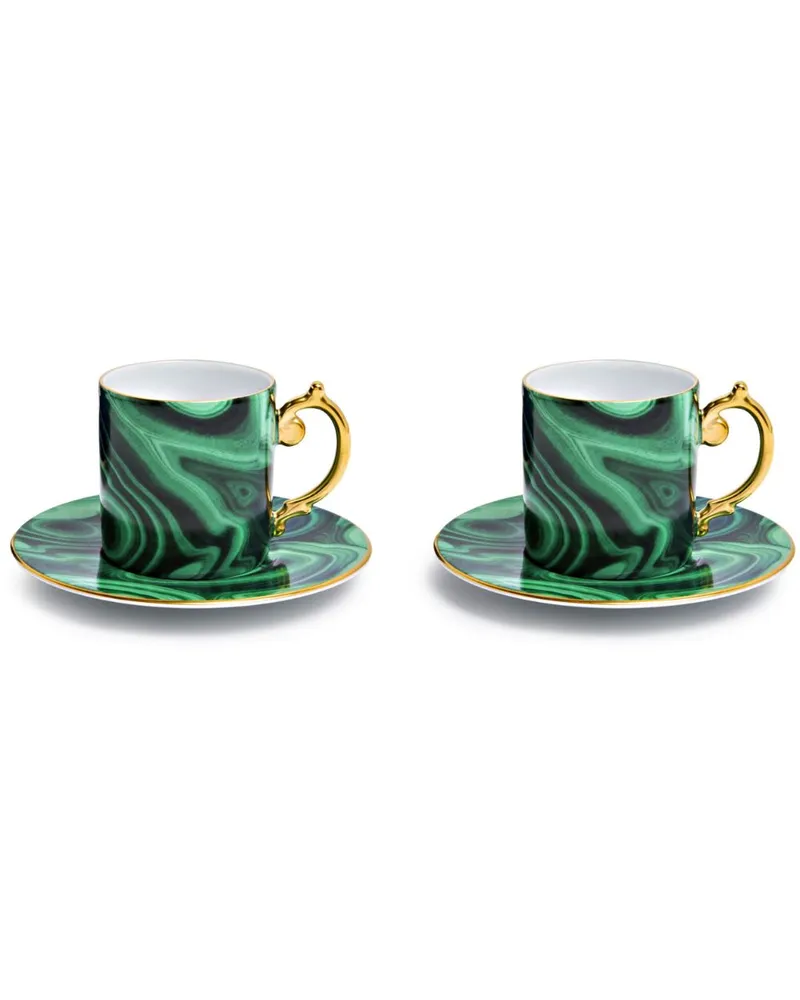 L’OBJET Malachit-Espressotasse mit Untersetzer (2er-Set) - Grün Grün