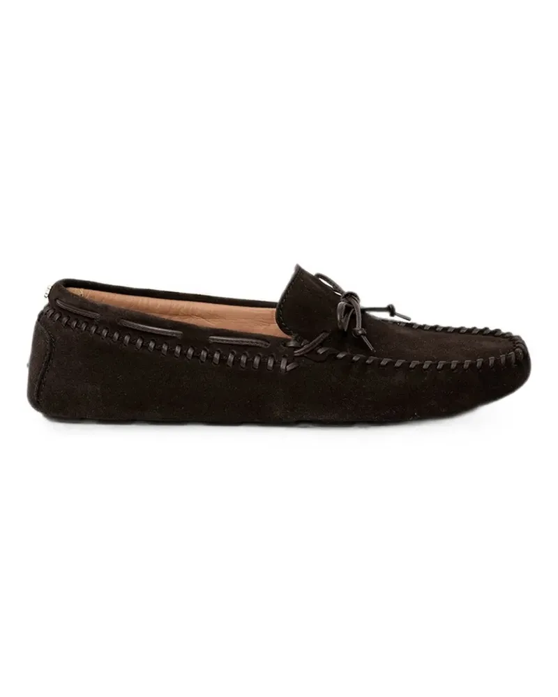HUGO BOSS bow-detail whipstitch-trim loafers - Braun Braun