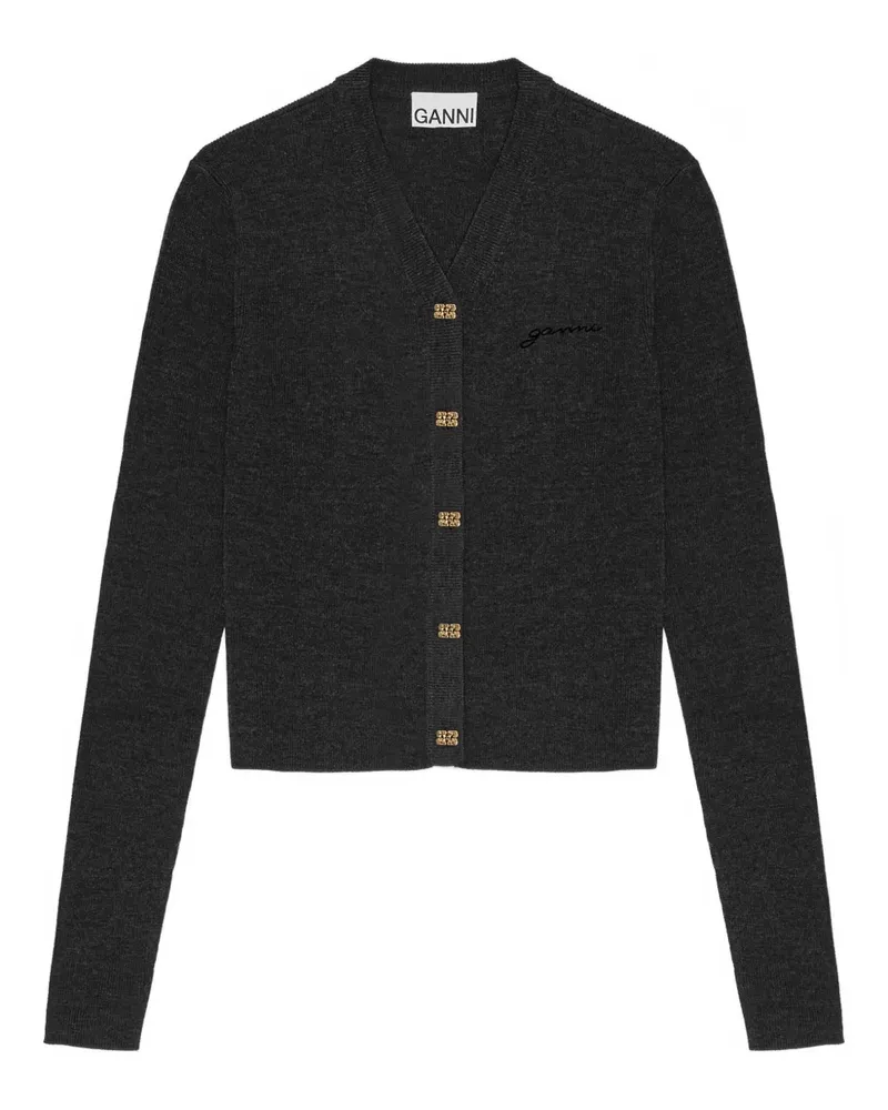 Ganni Cardigan mit Logo-Stickerei - Schwarz Schwarz