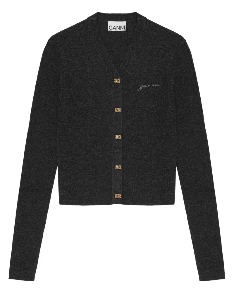 Ganni Cardigan mit Logo-Stickerei - Schwarz Schwarz