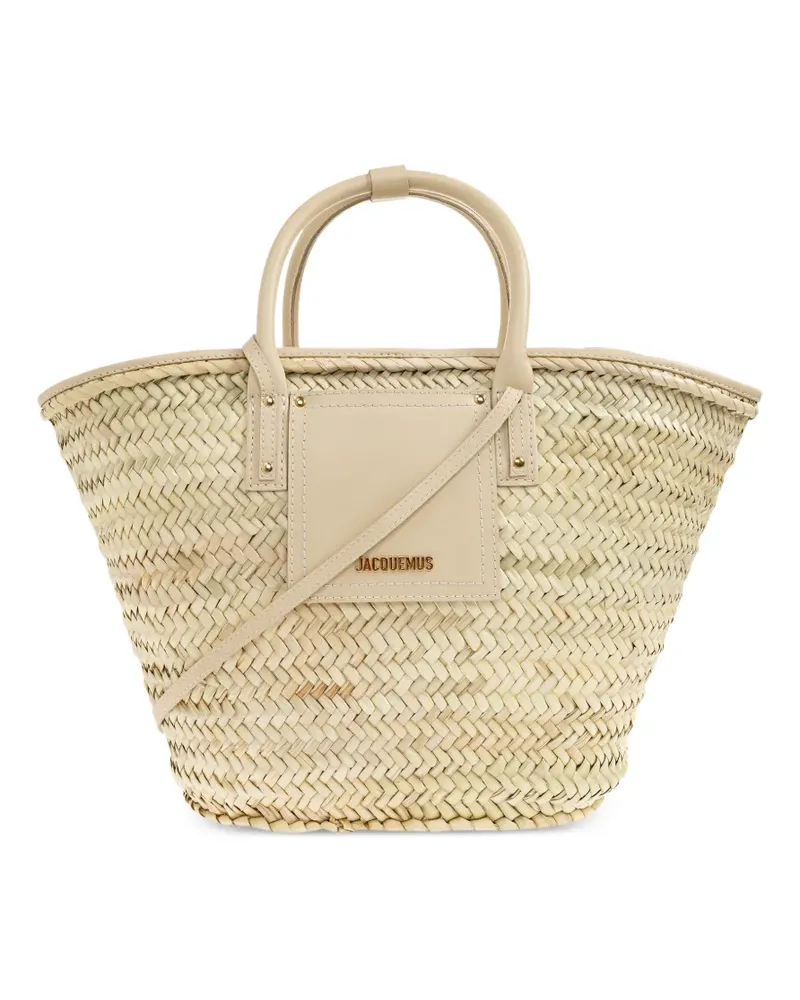 Jacquemus Soli woven-raffia leather-trim tote bag - Nude Nude