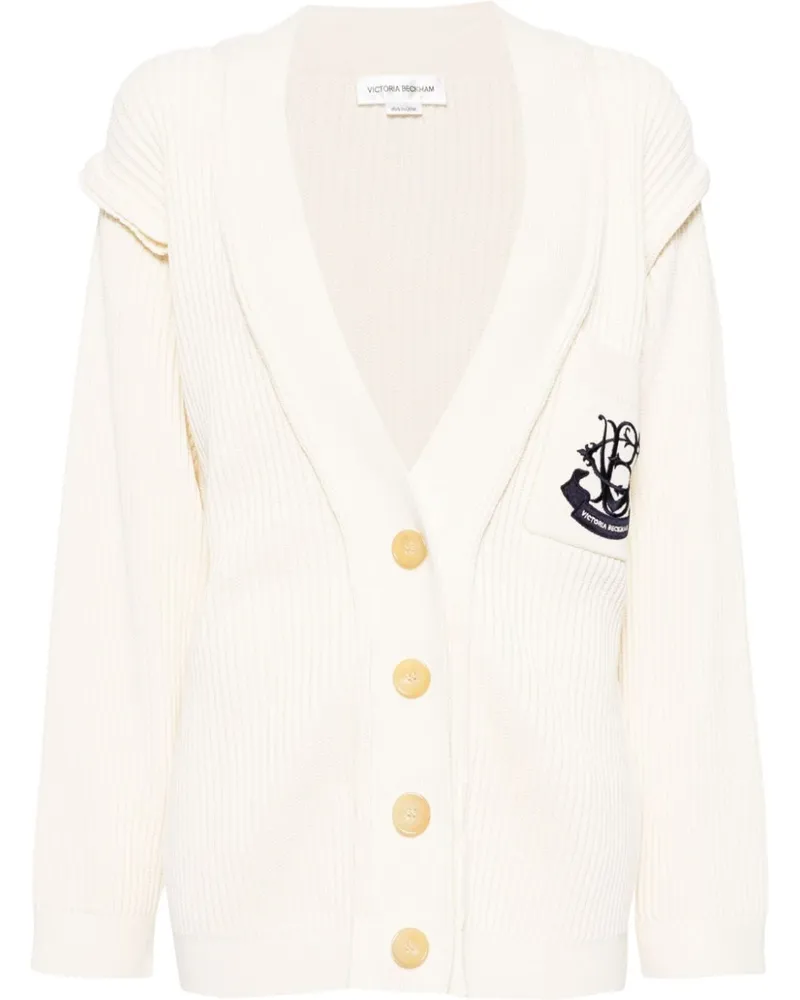Victoria Beckham Gerippter Cardigan mit Logo-Stickerei - Weiß Weiß