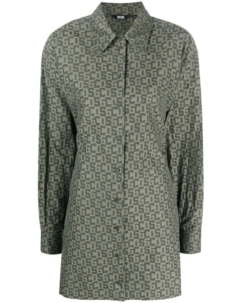 GCDS Hemdkleid mit Logo-Print - Grün Grün