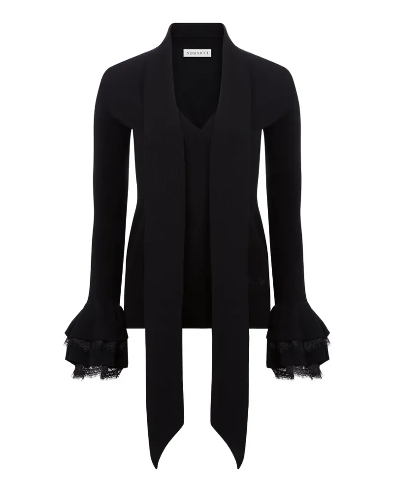 Nina Ricci Gerüschter Pullover mit Spitzenbesatz - Schwarz Schwarz