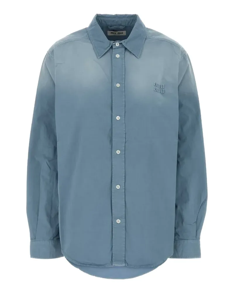 Miu Miu logo-embroidered cotton-twill shirt - Blau Blau