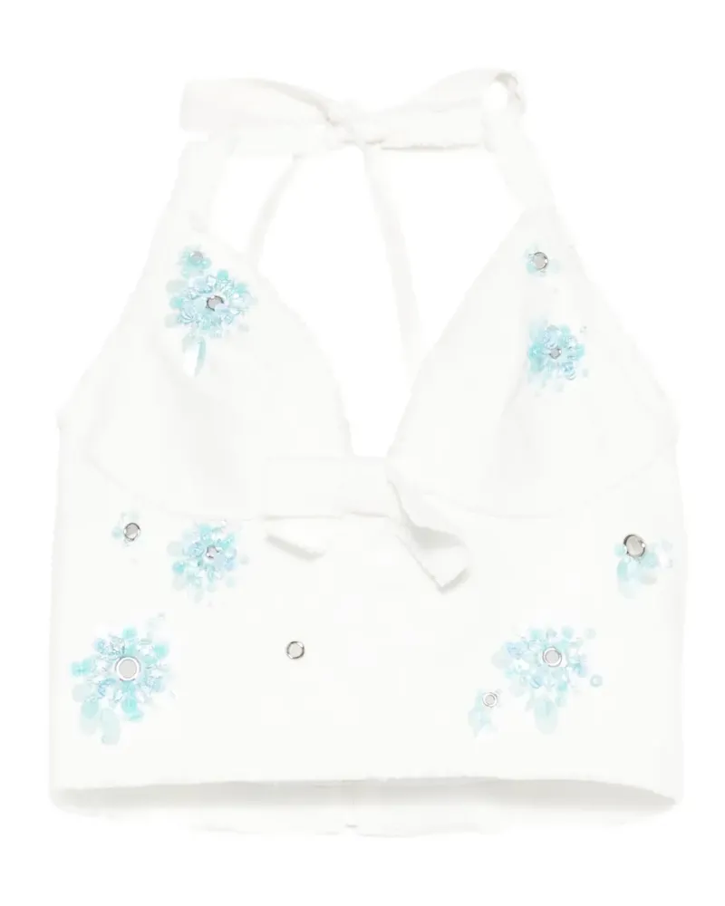 SHUSHU/TONG floral halterneck crop top - Weiß Weiß