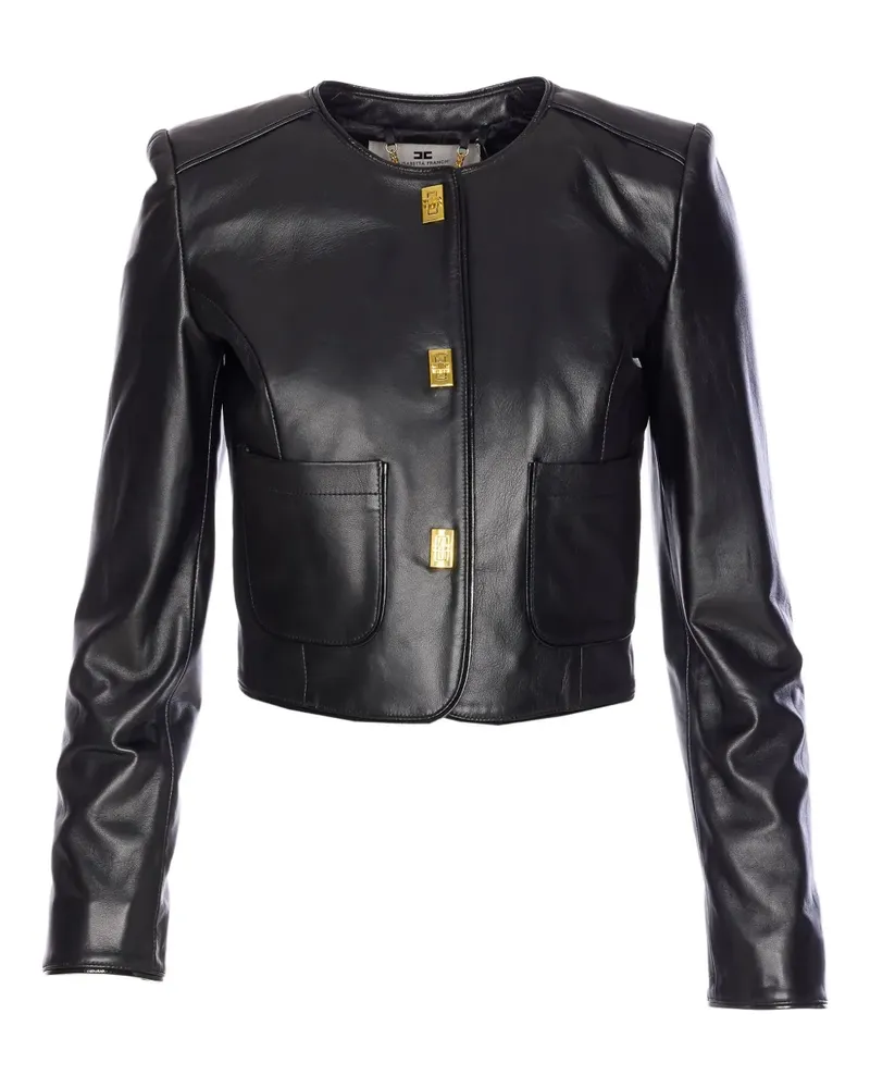 Elisabetta Franchi Lederjacke mit Hakenverschluss - Schwarz Schwarz