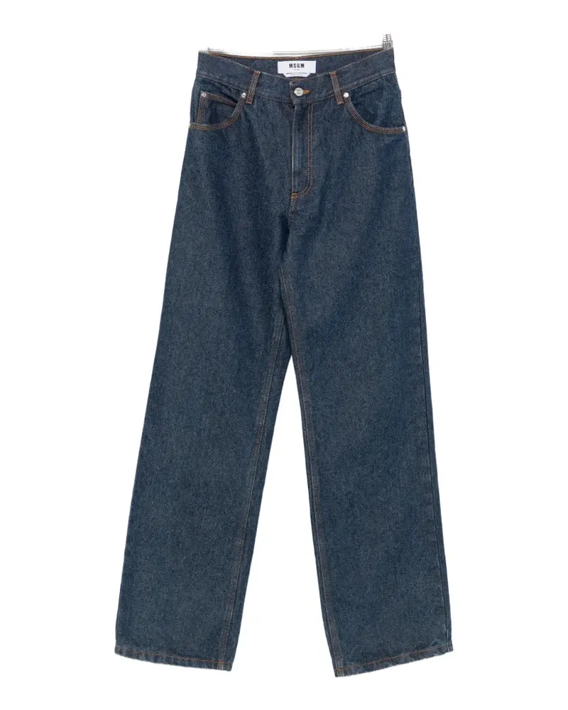 MSGM contrast-stitch logo-embroidered jeans - Blau Blau