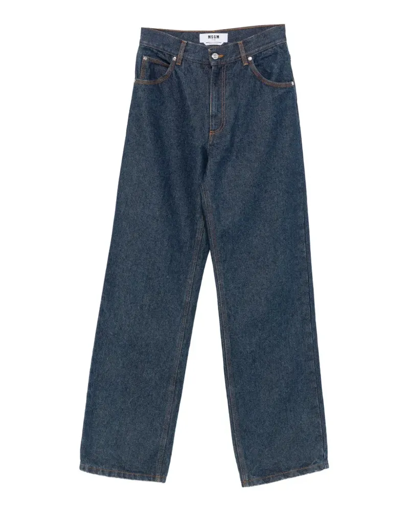 MSGM contrast-stitch logo-embroidered jeans - Blau Blau