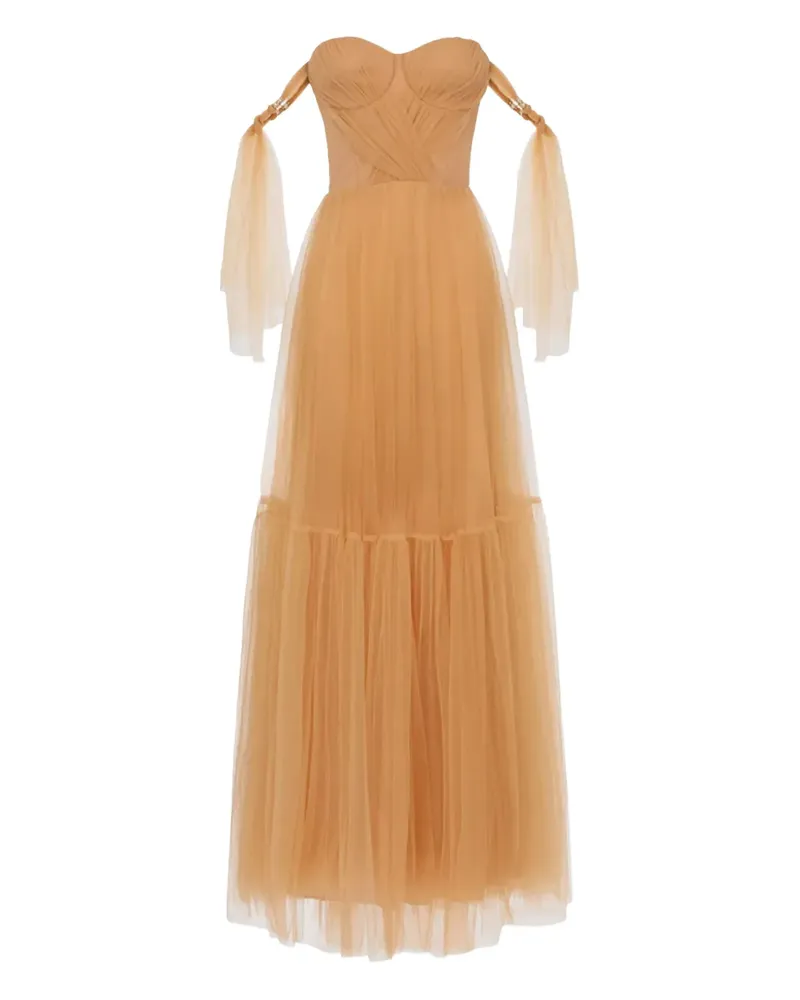 Elisabetta Franchi Plissiertes Maxikleid aus Tüll - Nude Nude