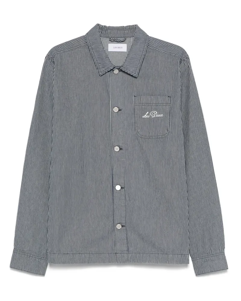 LES DEUX Gestreifte Jeansjacke - Blau Blau