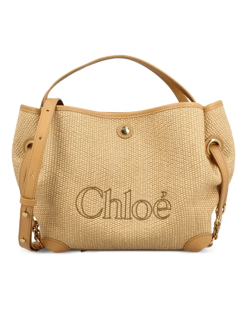 Chloé small Clover logo-embroidered leather-trim shoulder bag - Nude Nude