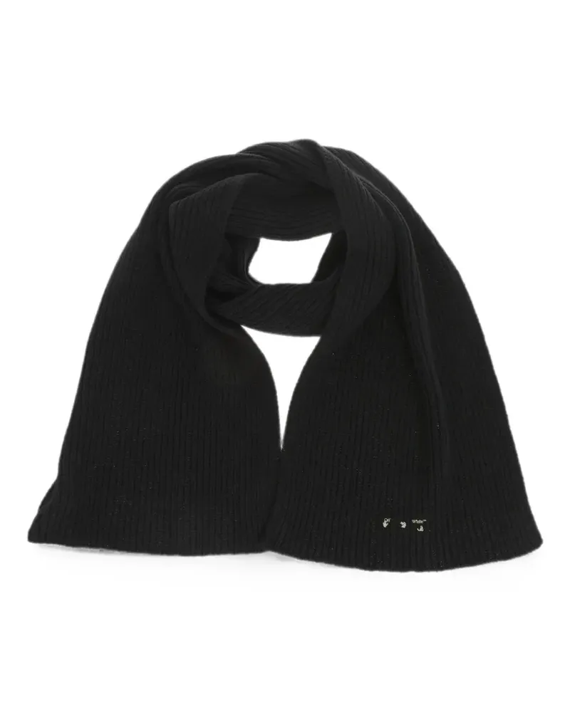 OFF-WHITE ribbed wool scarf with silver logo - Schwarz Schwarz