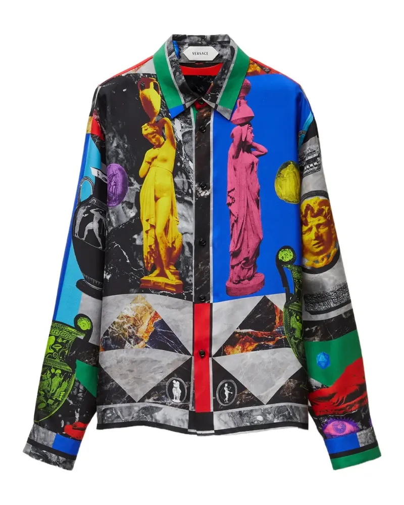 Versace Seidentwill-Hemd mit Print - Blau Blau