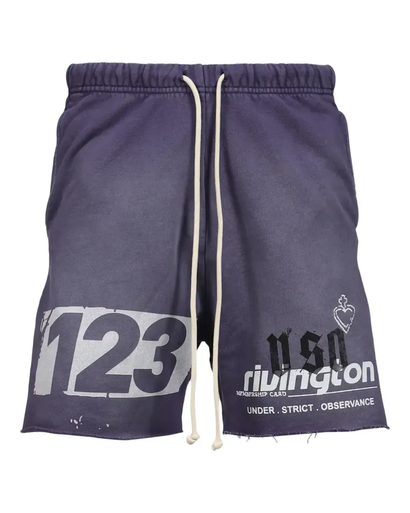 RRR123 Membership USO graphic-print raw-edge shorts - Violett Violett