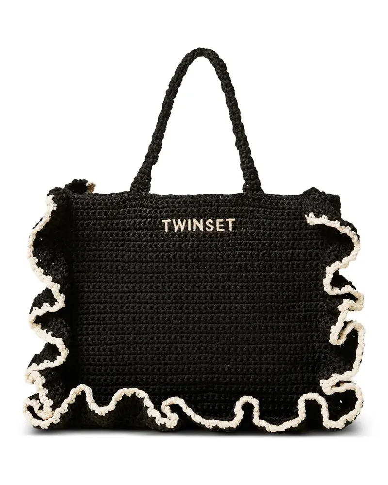 Twin-Set Tote Bag mit Rüschenbesatz - Schwarz Schwarz