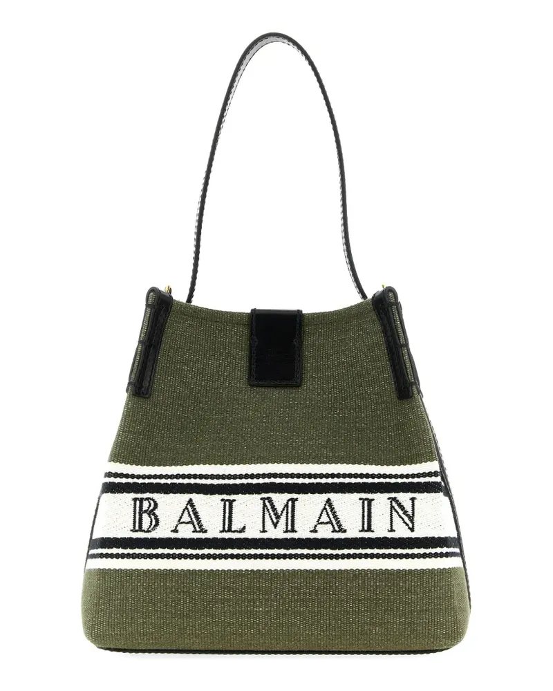 Balmain intarsia logo canvas bucket bag - Grün Grün