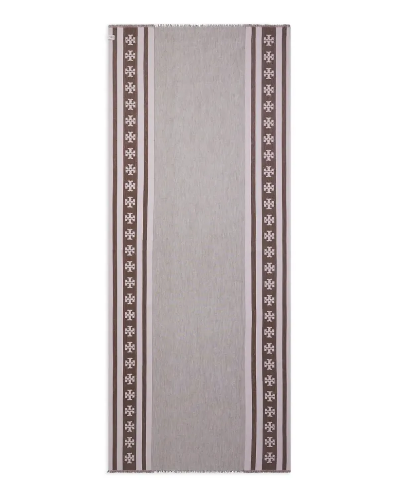 Tory Burch logo stripe oblong scarf - Braun Braun