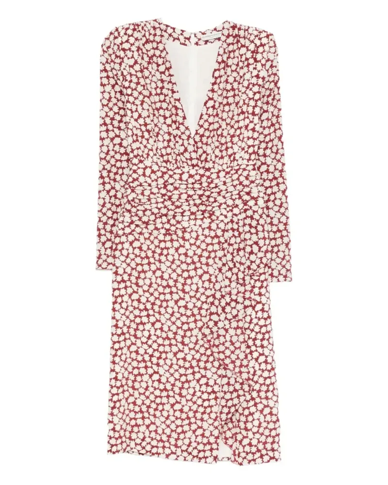 Alessandra Rich Drapiertes Midikleid mit Blumen-Print - Rot Rot