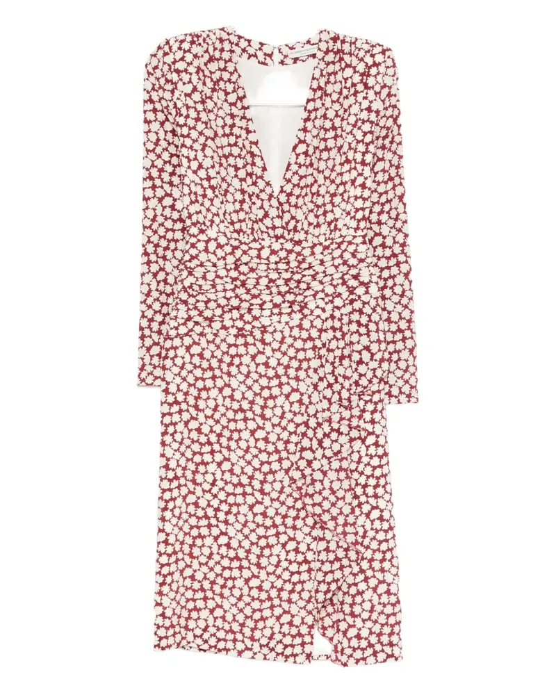 Alessandra Rich Drapiertes Midikleid mit Blumen-Print - Rot Rot