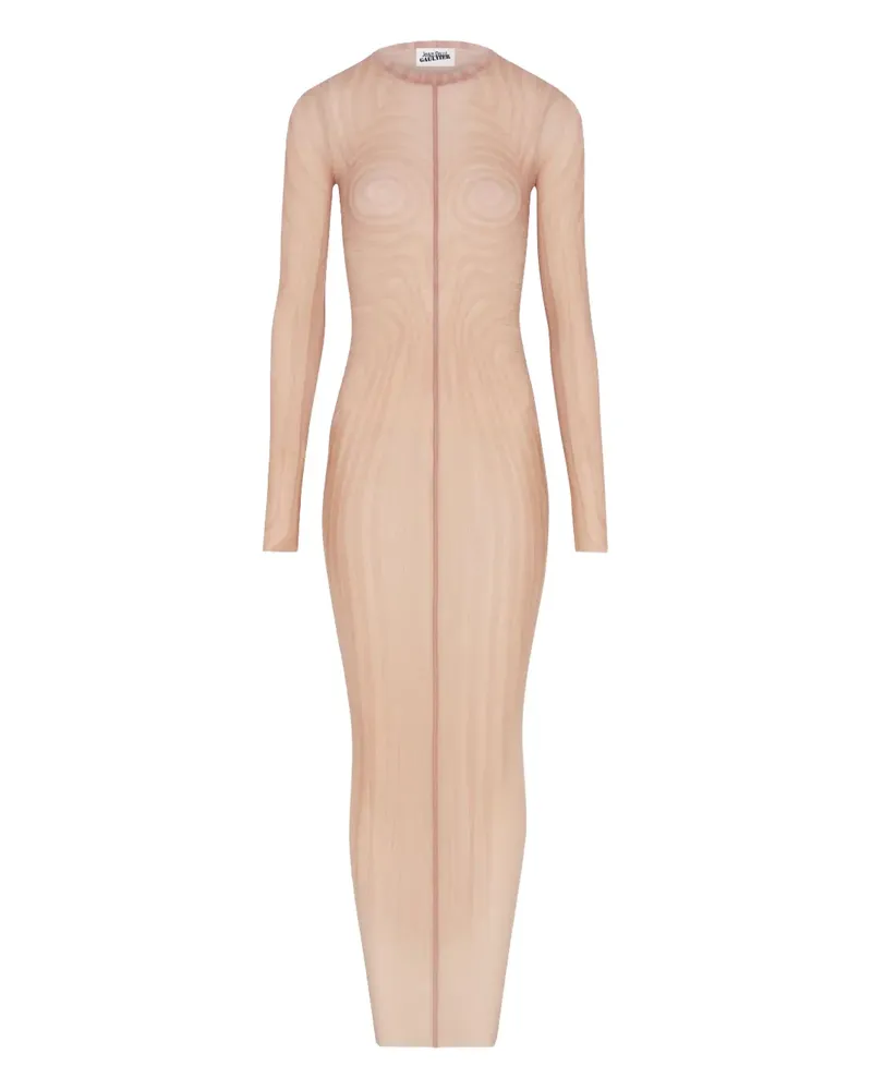 Jean Paul Gaultier Mesh-Maxikleid mit Spiral-Print - Nude Nude