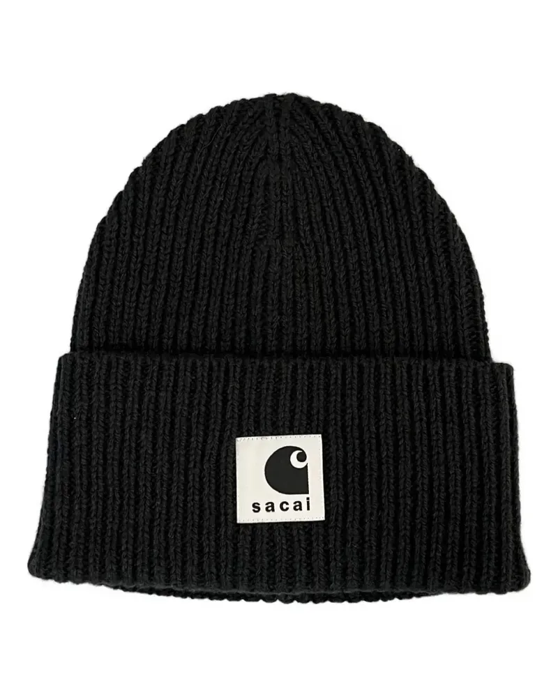 Sacai x Carhartt WIP gerippte Beanie mit Logo - Schwarz Schwarz