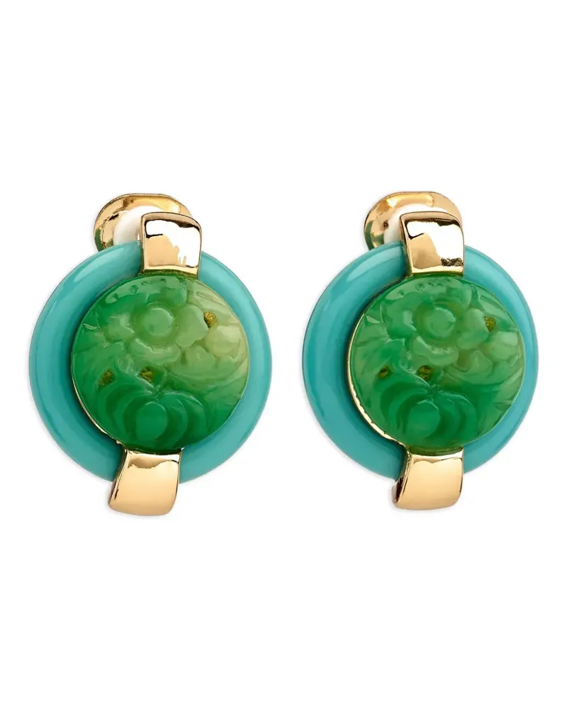Kenneth Jay Lane Ohrringe mit geschnitzten Jade-Knöpfen - Gold Gold